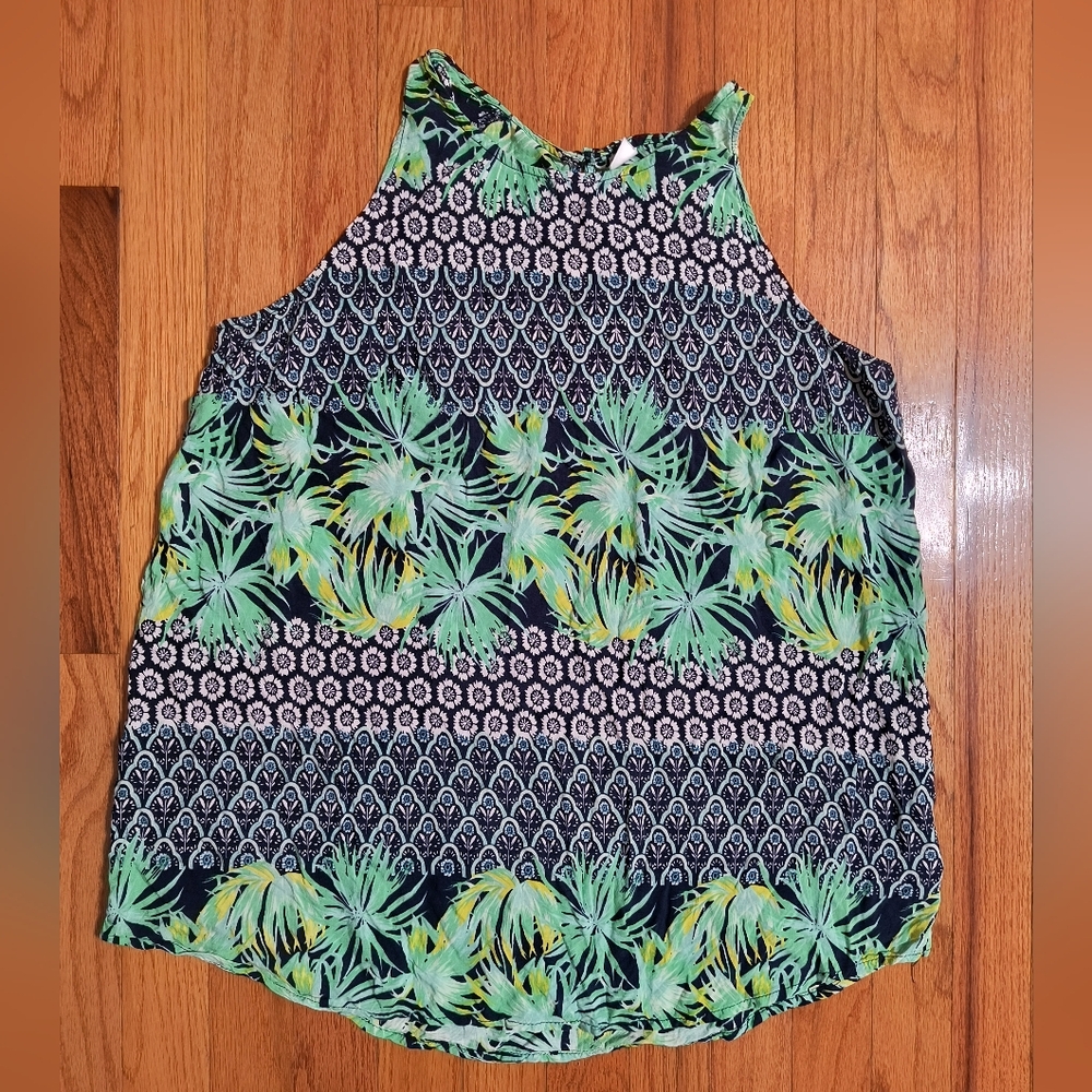 3/$10⭐ Old Navy Tropical Print Rayon Tank Top, Women's Large, Green/Navy